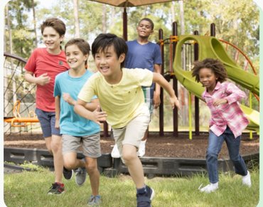 Happy kids running on a sunny day